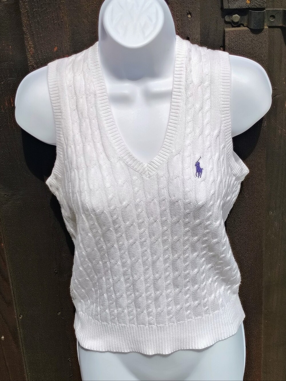 Polo Ralph Lauren White Cable-Knit V-Neck Sweater Vest